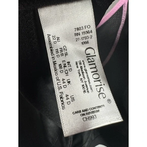 Glamorise Sports Bra Womens 44D Black Pink No-Bounce Camisole High Impact 1066 - Picture 4 of 6